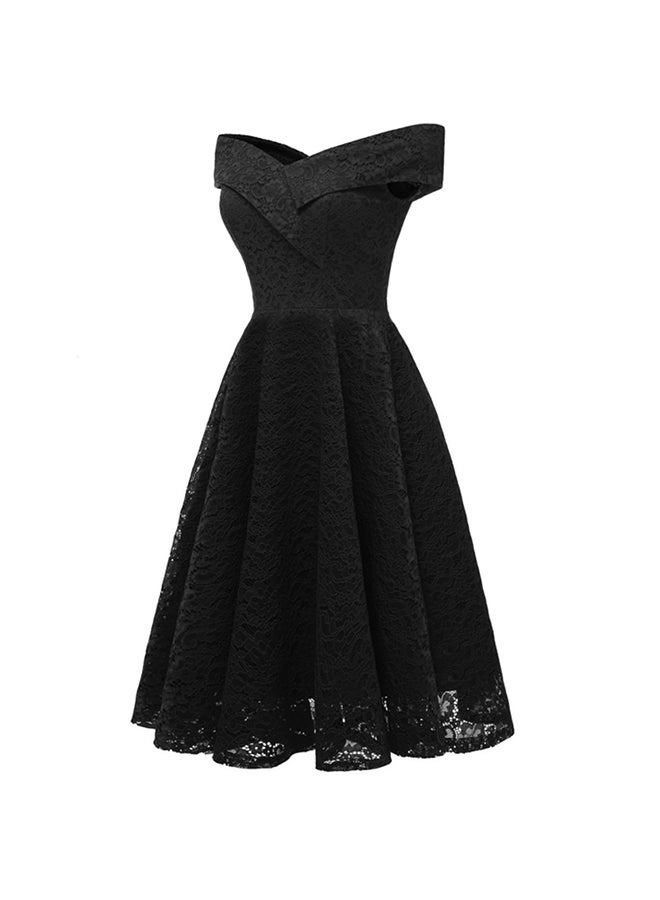 Embroidered Vintage Lace Mini  Dress Black  - Image 3