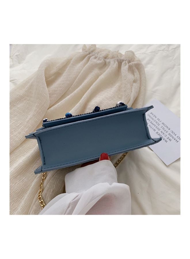 EHOME Linen Satchel Bag Blue/White - Image 4