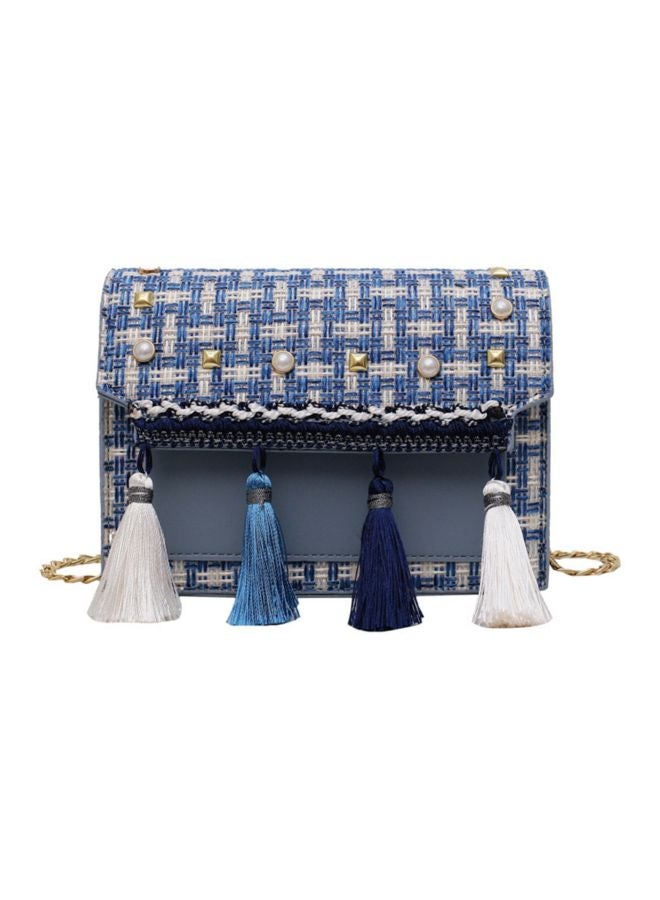 EHOME Linen Satchel Bag Blue/White - Image 1