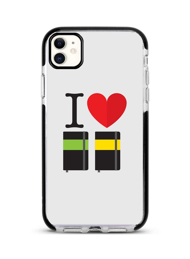 ستايلايزد غطاء حماية واق لهاتف أبل آيفون 11 طباعة كاملة لعبارة "I Love Notebook" بتصميم قلب ودفاتر ملاحظات