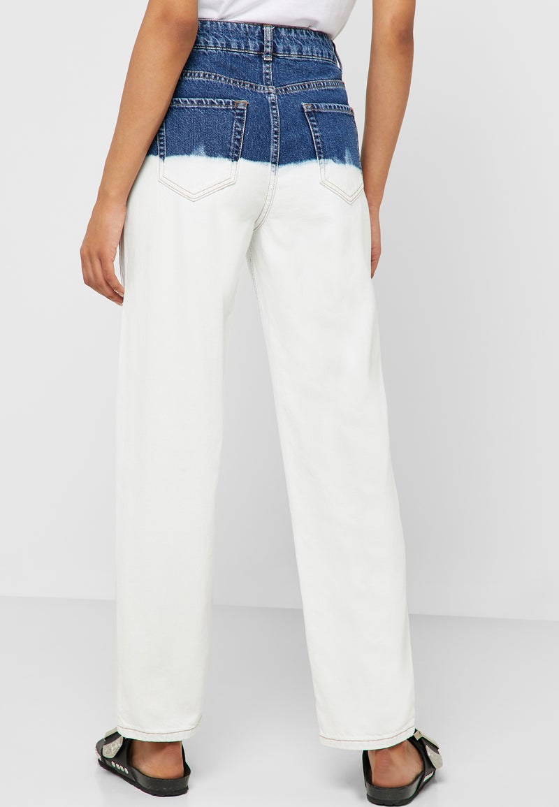 ريزرفد بنطال جينز بقصة مستقيمة وبلون أبيض أزرق / أبيض - Image 2