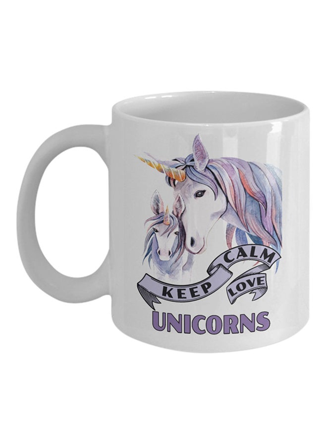 مج قهوة مطبوع عليه عبارة "Keep Calm And Love Unicorns" أبيض - v1572363702/N31216902A_1