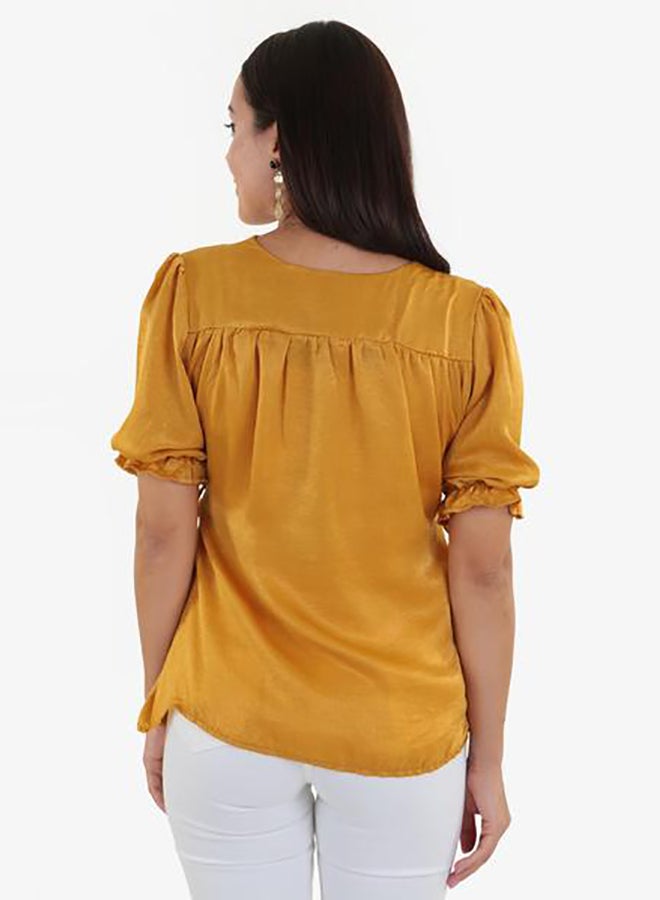 Raw Orange - Summer Crew Neck Blouse Yellow - Image 1
