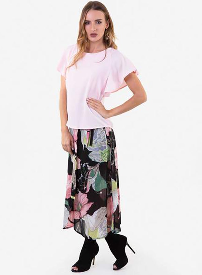 Raw Orange - Short Sleeve Blouse With Long Skirt Multicolour - Image 1