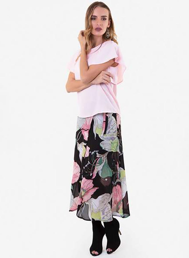 Raw Orange - Short Sleeve Blouse With Long Skirt Multicolour - Image 1