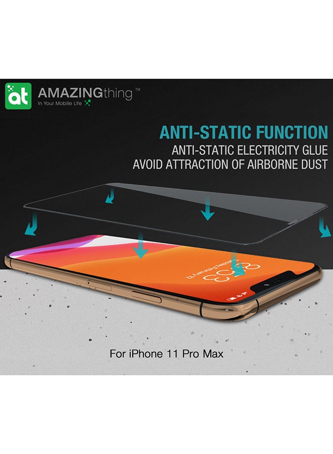AMAZINGthing - iPhone 11 Pro MAX / iPhone XS Max Fully Covered 2.75D tempered Glass Screen Protector with built in Dust Filter and Anti Static Glue Clear/Black - Image 1