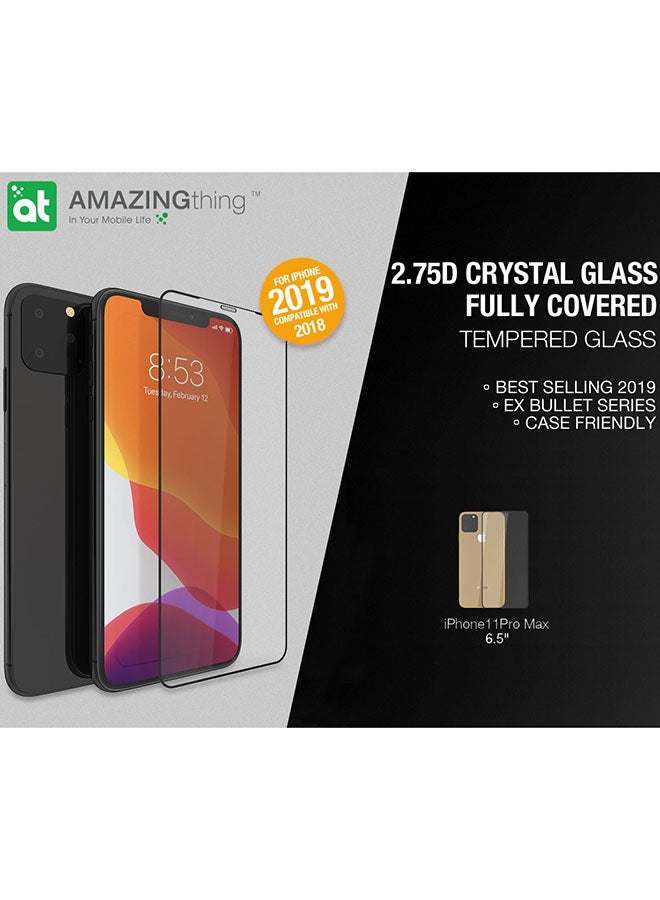 AMAZINGthing - iPhone 11 Pro MAX / iPhone XS Max Fully Covered 2.75D tempered Glass Screen Protector with built in Dust Filter and Anti Static Glue Clear/Black - Image 1