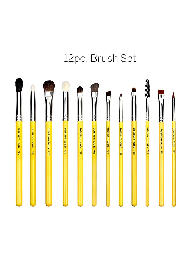 Bdellium Tools - 12-Piece Studio Line Eye Brush Set Yellow/Silver/Brown - Image 1
