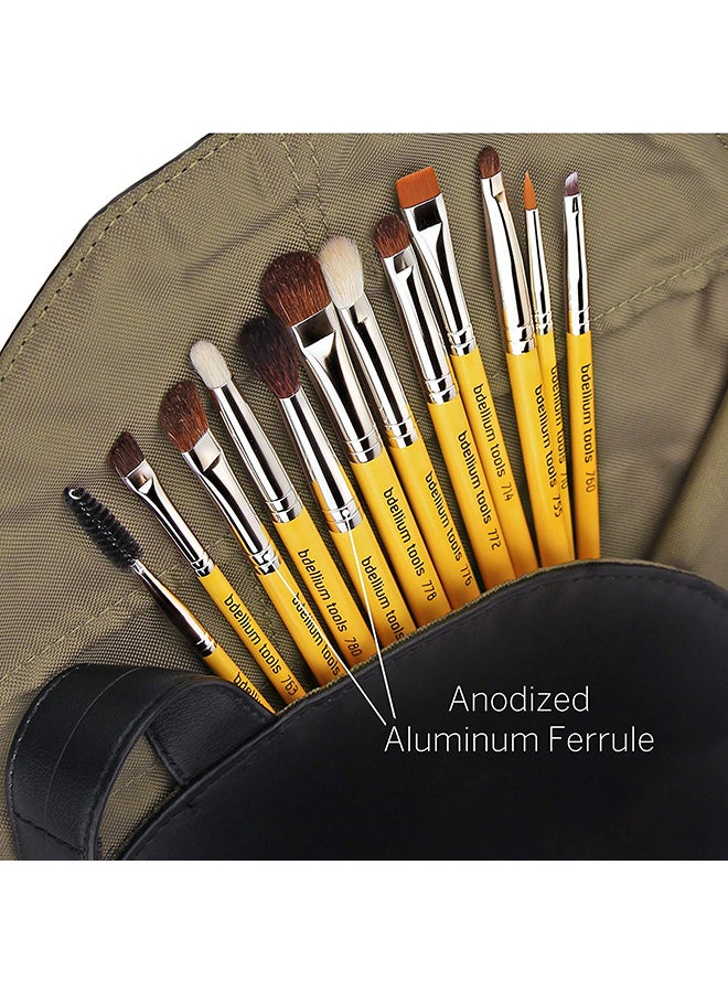 Bdellium Tools - 12-Piece Studio Line Eye Brush Set Yellow/Silver/Brown - Image 1