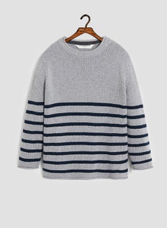 MANGO Striped Cotton-Blend Sweater Grey/Black  - Image 1