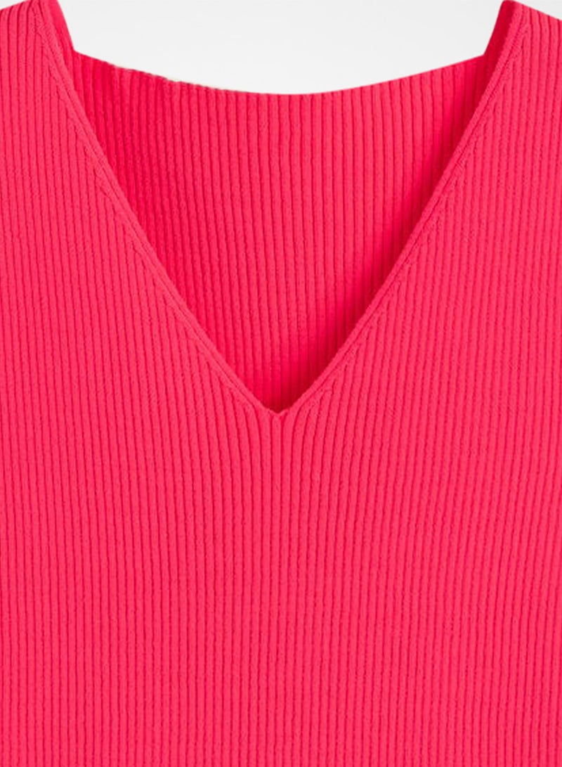 MANGO Ribbed Top Pink - Image 4