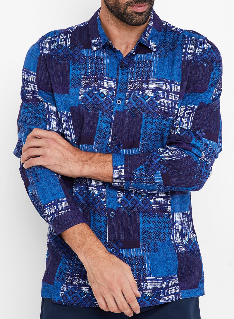 STATE 8 Multi Printed Casual Shirt Blue/White  - Image 1