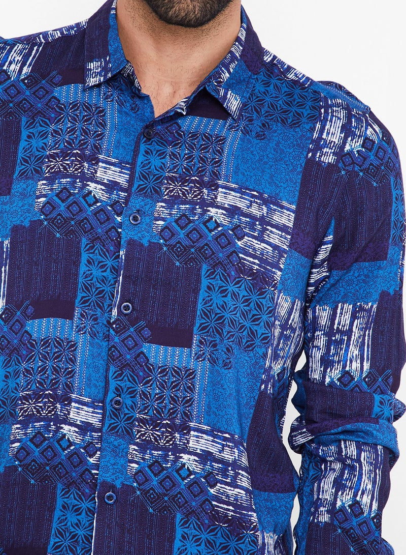 STATE 8 Multi Printed Casual Shirt Blue/White  - Image 4