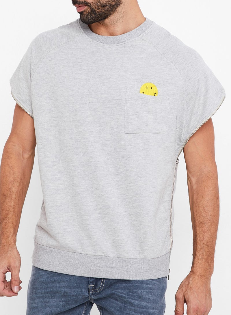 STATE 8 Side Zip Short Sleeve Sweatshirt Grey  - Image 1