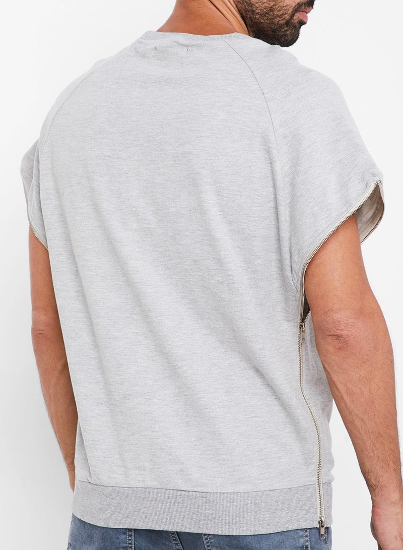 STATE 8 Side Zip Short Sleeve Sweatshirt Grey  - Image 2