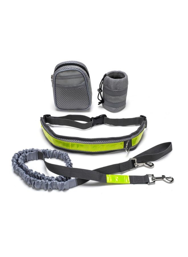 Generic - 4-Piece Dog Leash With Reflective Waist Belt Dispenser Bag And Pouch Set Grey/Green - Image 1