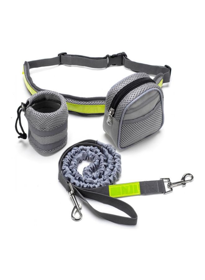Generic - 4-Piece Dog Leash With Reflective Waist Belt Dispenser Bag And Pouch Set Grey/Green - Image 1