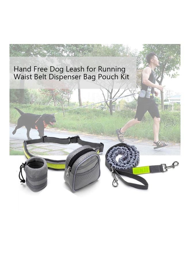 Generic - 4-Piece Dog Leash With Reflective Waist Belt Dispenser Bag And Pouch Set Grey/Green - Image 1