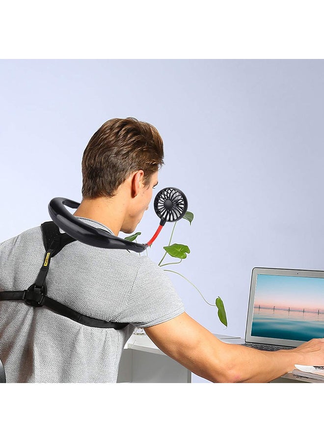 مروحتان يمكن تعليقهما على الرقبة وقابلتان لإعادة الشحن بمنفذ USB LH202 أسود/أحمر