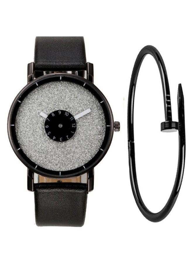 Men's Creative Design PU Leather Analog Watch 2900 With Bracelet - 42 mm - Black  - Image 1