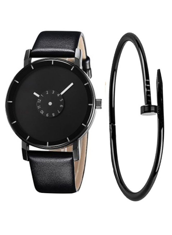 men PU Leather Analog Watch 2897 With Bracelet - 42 mm - Black  - Image 1
