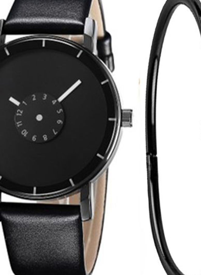 men PU Leather Analog Watch 2897 With Bracelet - 42 mm - Black  - Image 2