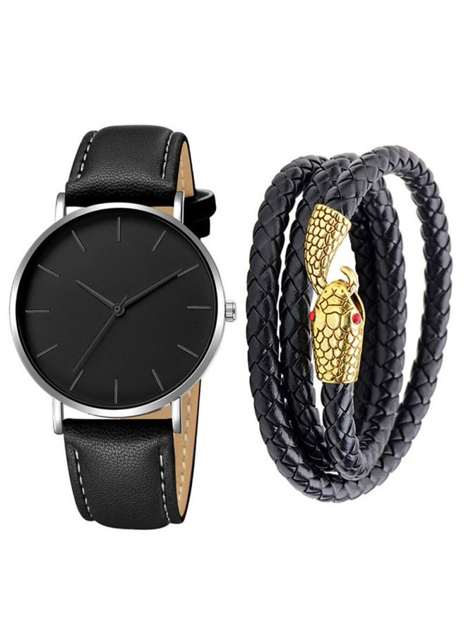 Men's PU Leather Analog Watch 2751 With Multi-Layer Bracelet - 40 mm - Black  - Image 1