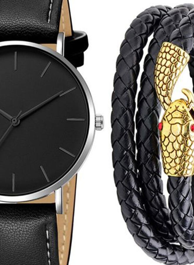 Men's PU Leather Analog Watch 2751 With Multi-Layer Bracelet - 40 mm - Black  - Image 2