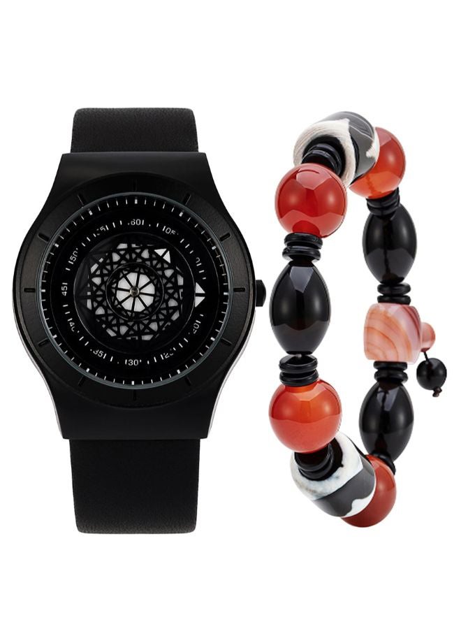 men Leather Analog Watch 2853 With Bracelet  - Image 1