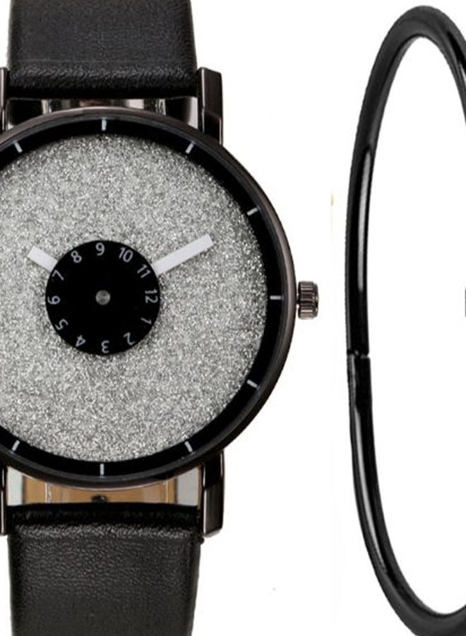 Men's Creative Design PU Leather Analog Watch 2900 With Bracelet - 42 mm - Black  - Image 2