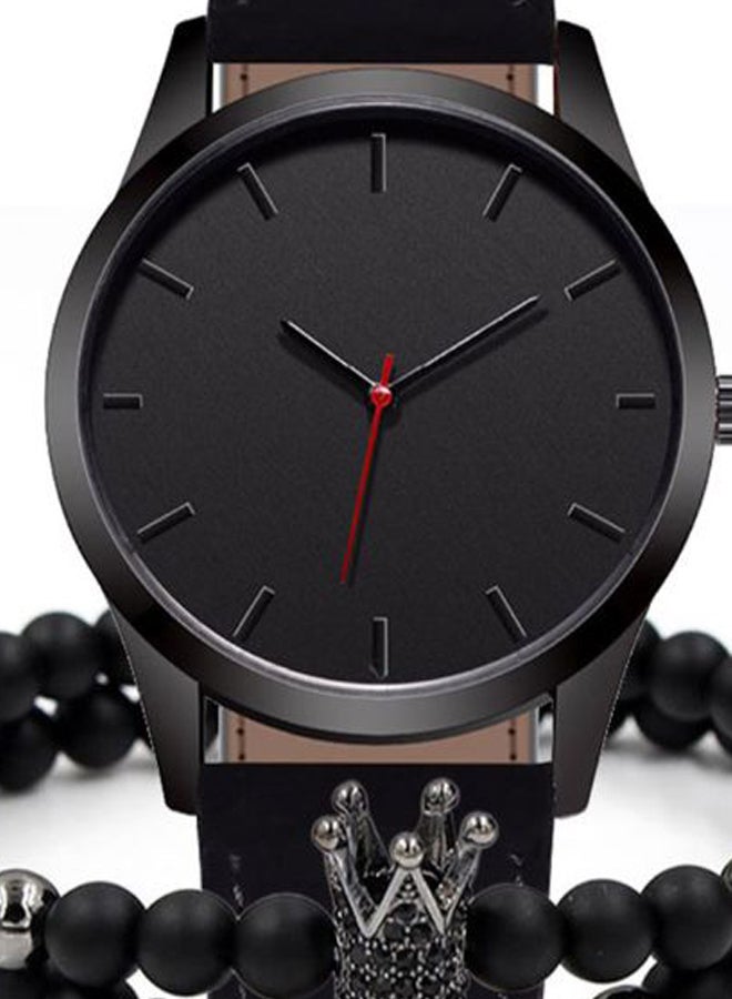 men PU Leather Analog Watch 2830 - 41 mm - Black  - Image 2