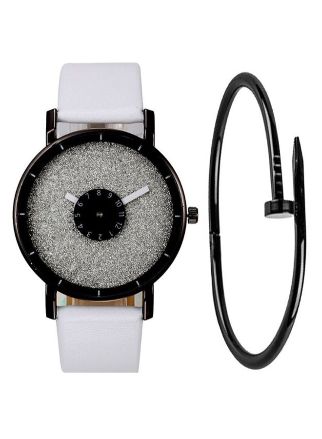 Men's PU Leather Analog Watch 2901 With Bracelet - 42 mm - White  - Image 1