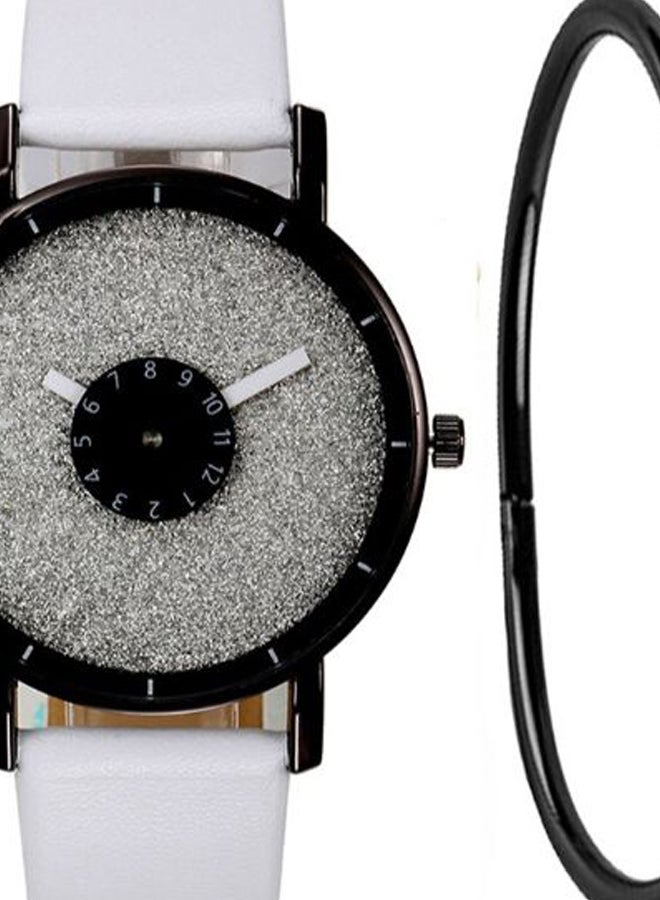 Men's PU Leather Analog Watch 2901 With Bracelet - 42 mm - White  - Image 2