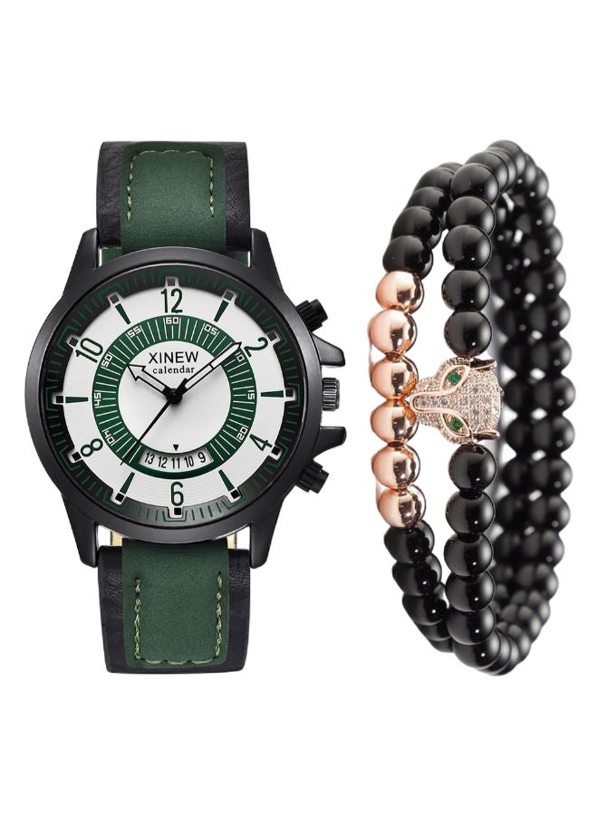 men PU Leather Analog Watch 2833 - 42 mm - Green/Black - Image 1