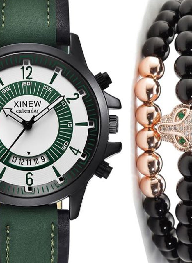 men PU Leather Analog Watch 2833 - 42 mm - Green/Black - Image 2