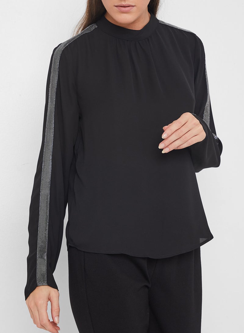 ONLY Shimmer Tape High Neck Blouse Black - Image 1