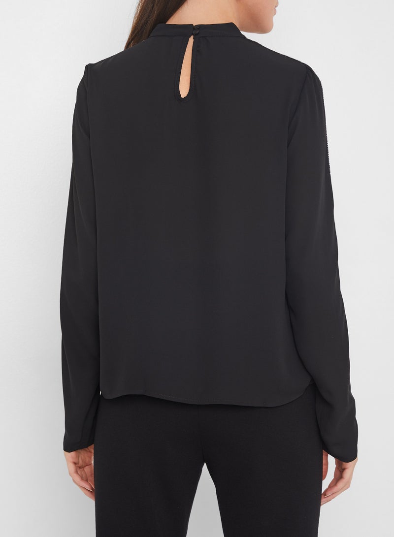 ONLY Shimmer Tape High Neck Blouse Black - Image 2