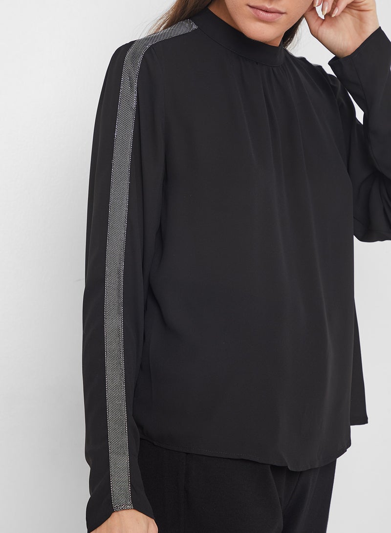 ONLY Shimmer Tape High Neck Blouse Black - Image 4