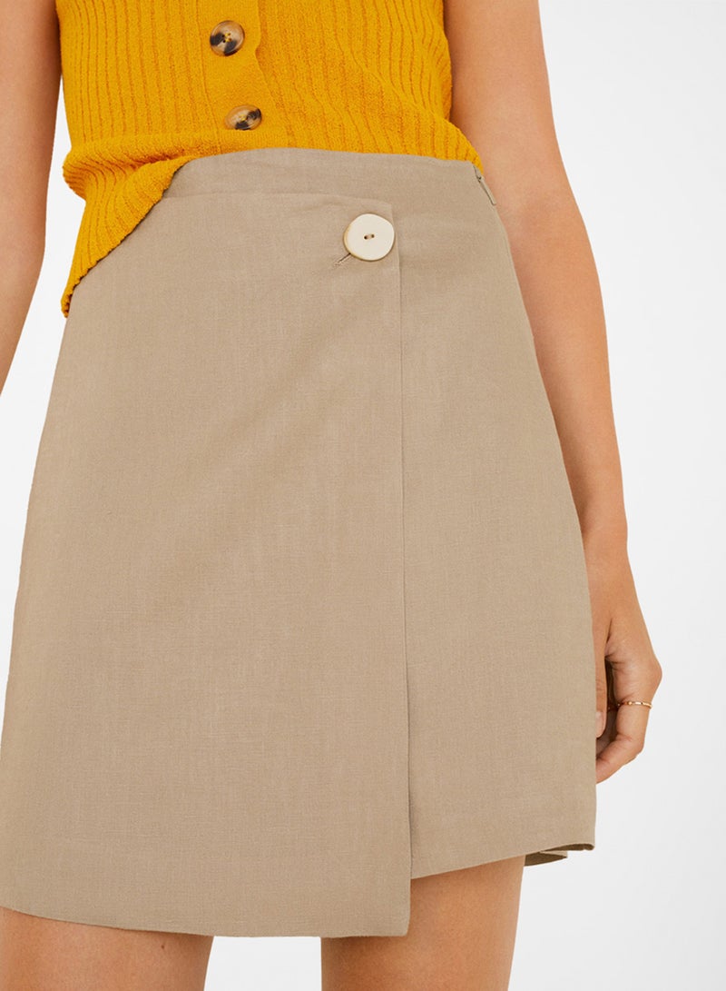 MANGO - Linen-blend Wrap Skirt Brown - Image 1