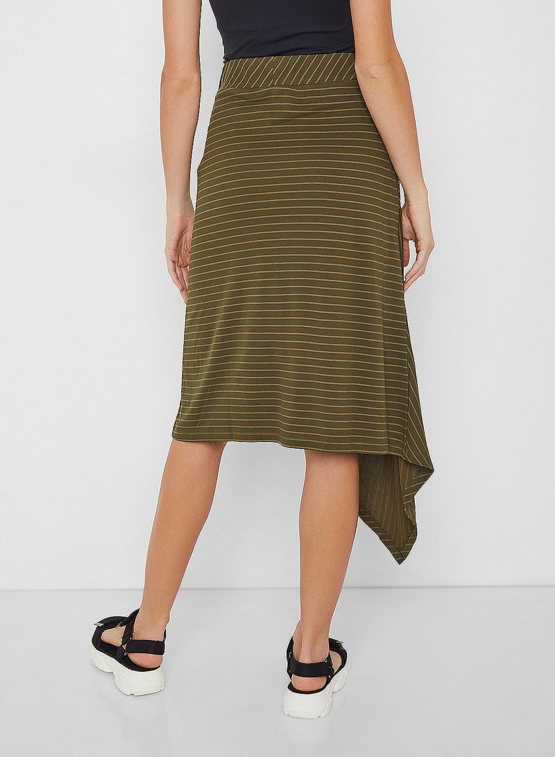 ONLY - Striped Asymmetric Hem Skirt Green - Image 1