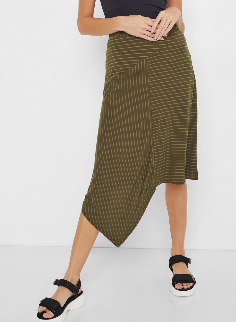 ONLY - Striped Asymmetric Hem Skirt Green - Image 1
