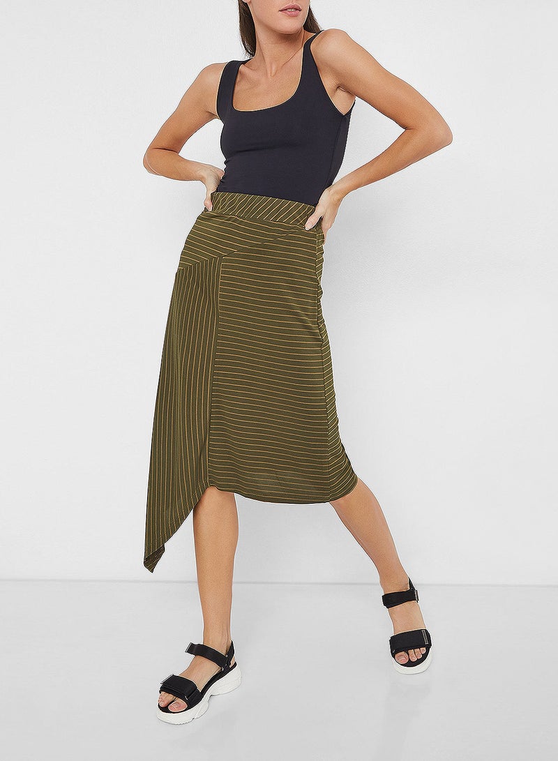 ONLY - Striped Asymmetric Hem Skirt Green - Image 1