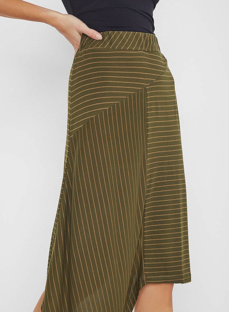ONLY - Striped Asymmetric Hem Skirt Green - Image 1