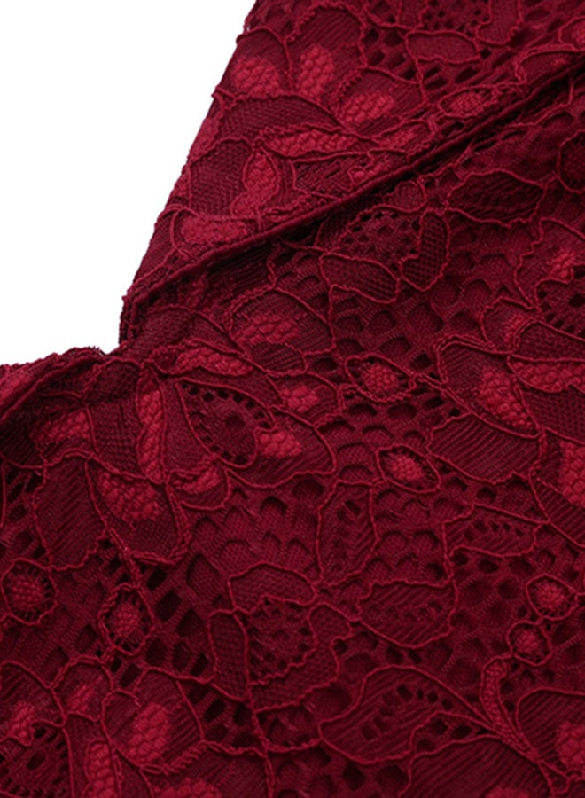 Off-Shoulder Bow Pleated A-Line Dress Burgundy  - Image 3