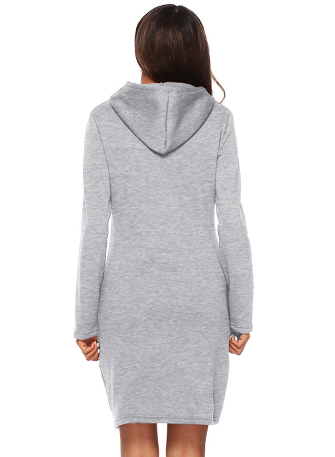 Hooded Long Sleeves Mini Dress Grey - Image 2
