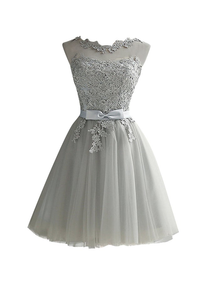 Sleeveless Embroidered Mesh Tulle Mini Dress Grey - Image 1
