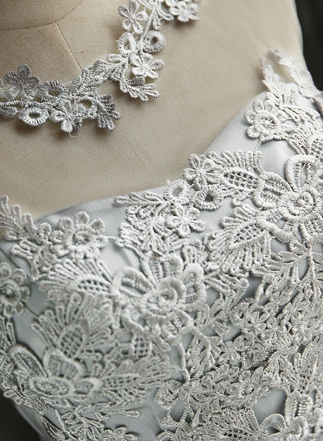 Sleeveless Embroidered Mesh Tulle Mini Dress Grey - Image 3