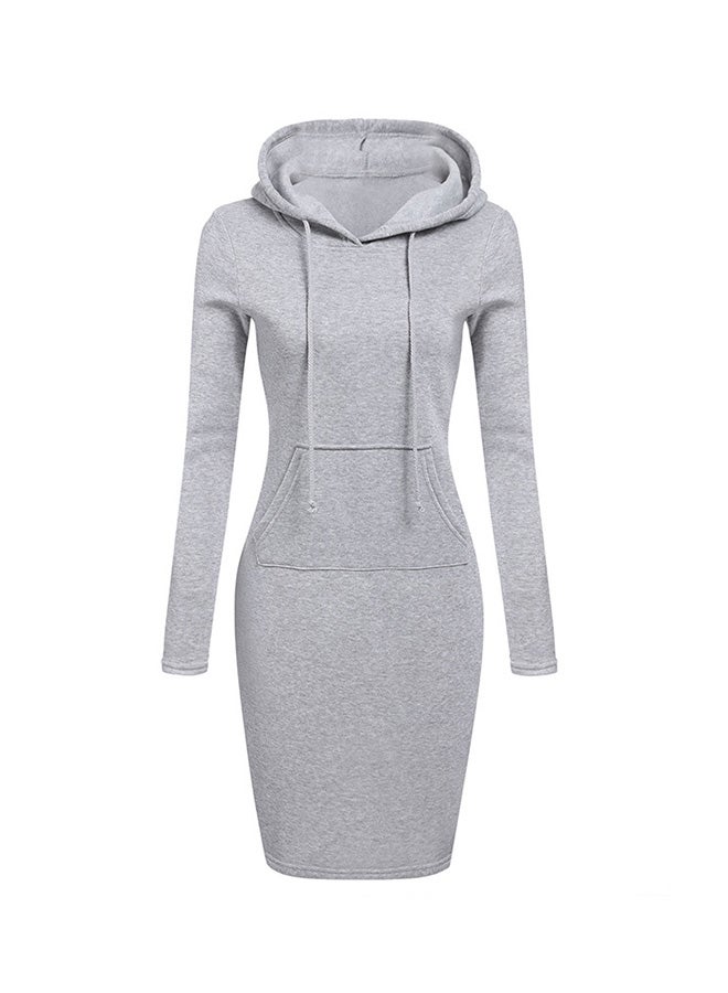 Hooded Long Sleeves Mini Dress Grey - Image 1