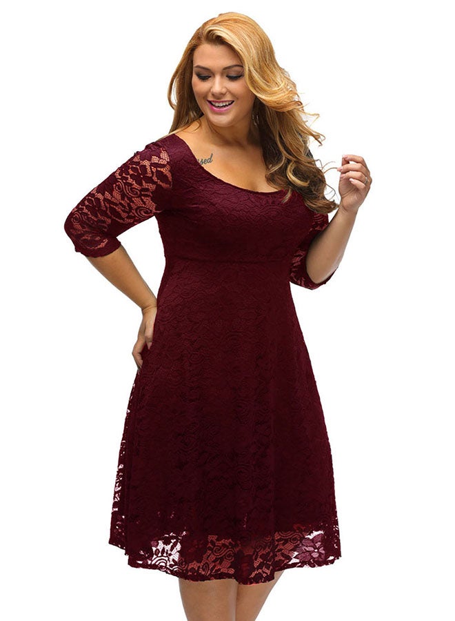 Sheer Lace Mini Dress Burgundy  - Image 3