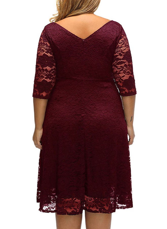 Sheer Lace Mini Dress Burgundy  - Image 2